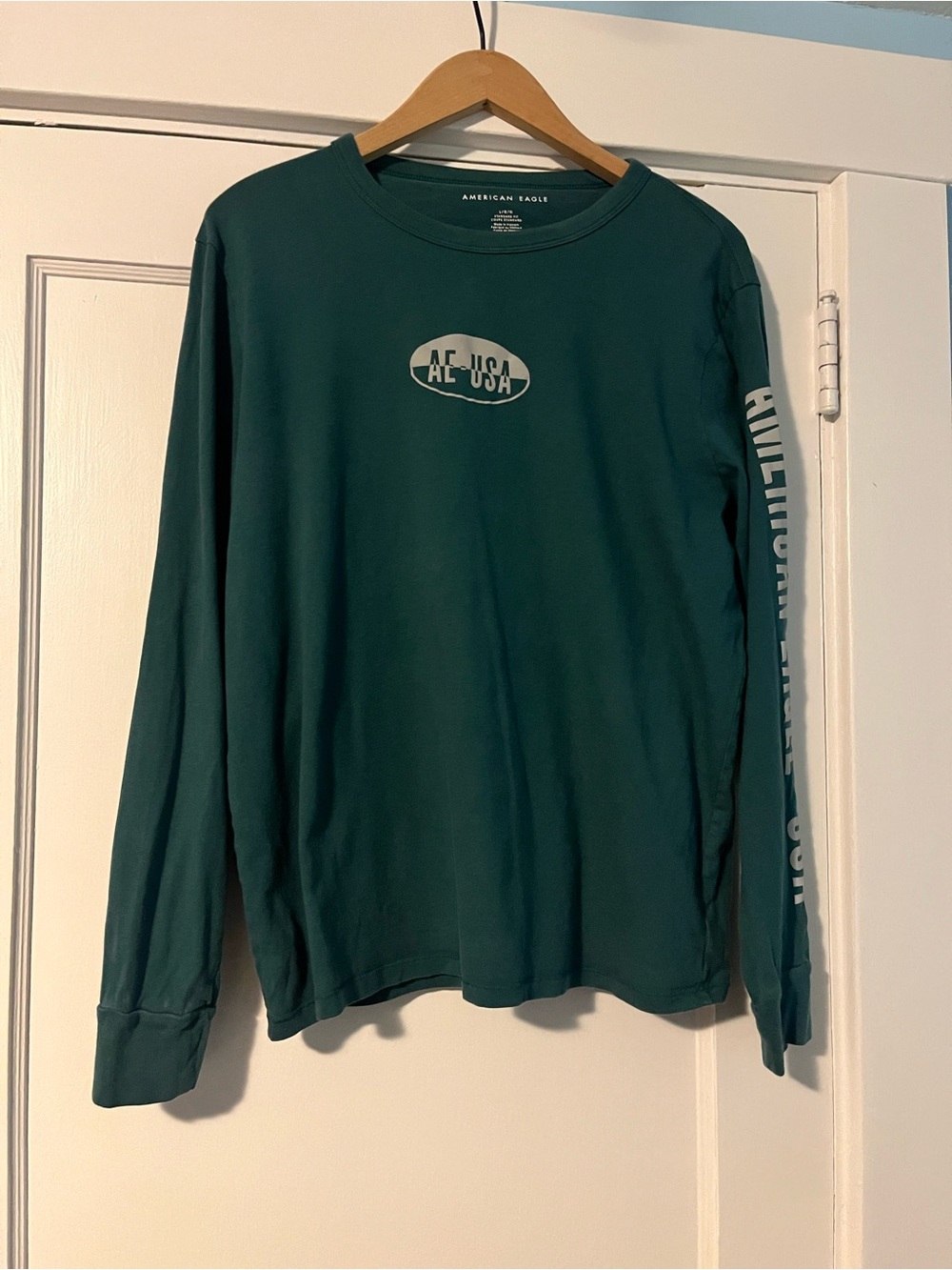 American Eagle Outfitters Long Sleeve Tee - Forest Green with White Logo